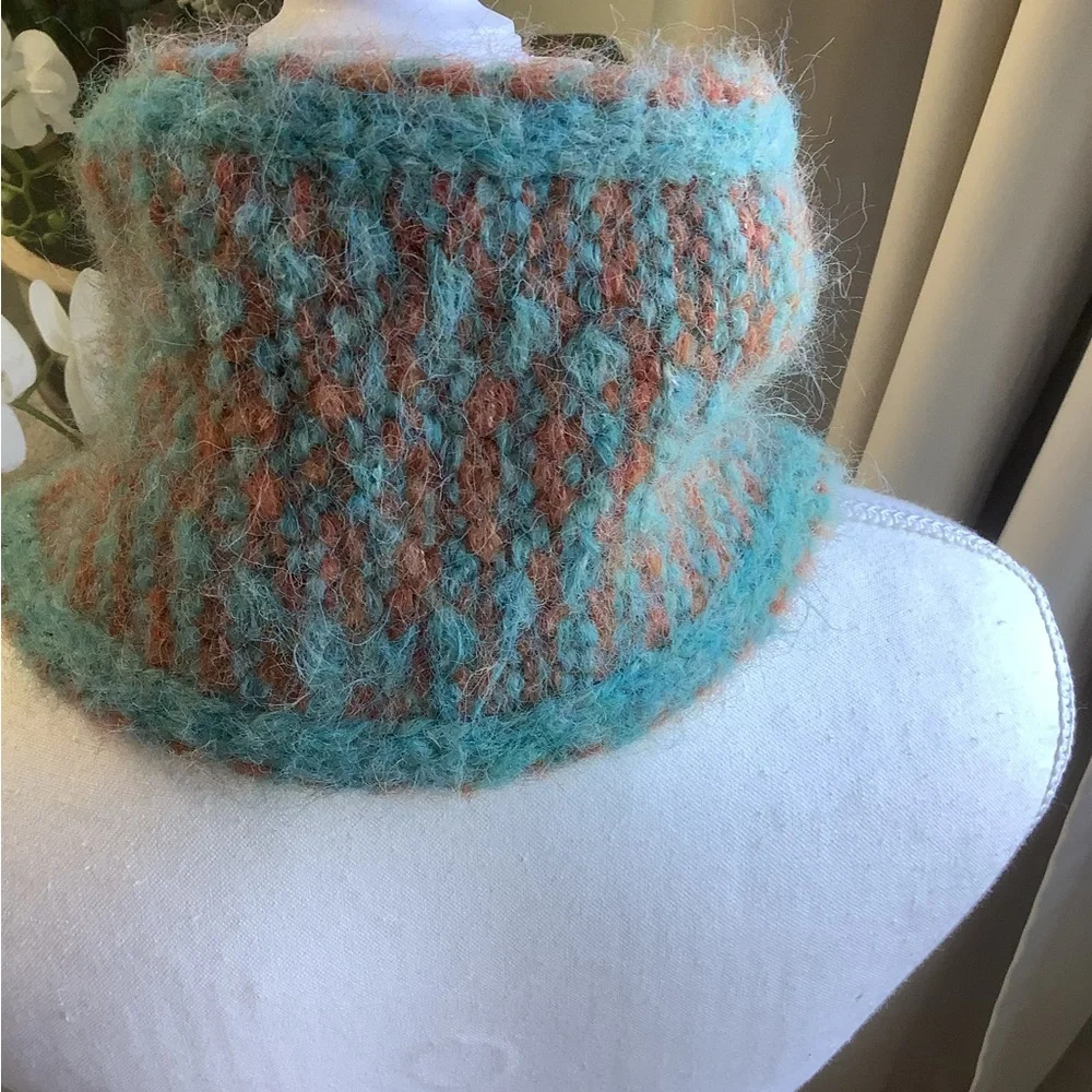 Coral and Turquoise Knit Loop Scarf